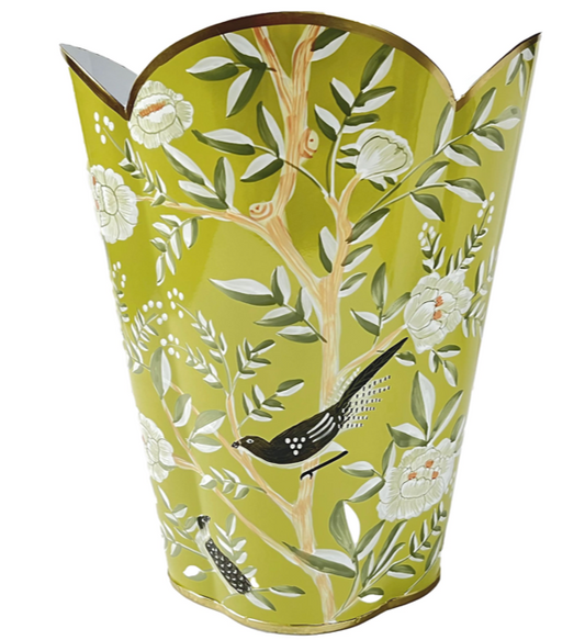 Bright Green Yellow Chinoiserie Wastepaper Basket