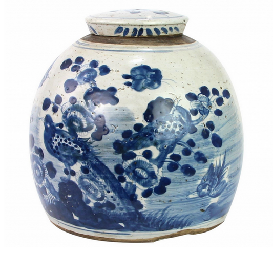 Antiqued  Bird / Floral Flat Top Jar