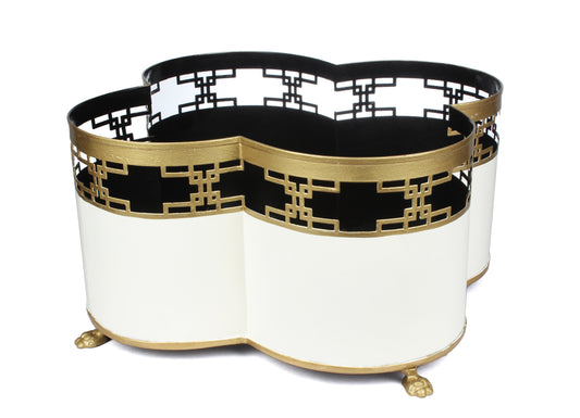 Ivory & Gold Fretwork Boarder Quatrefoil Planter