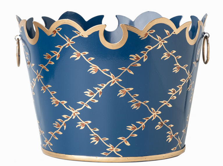 Navy Trellis Scalloped Planter