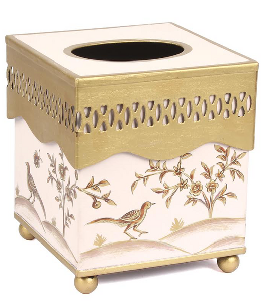 Pale Pink & Gold Pierced Tissue Holder